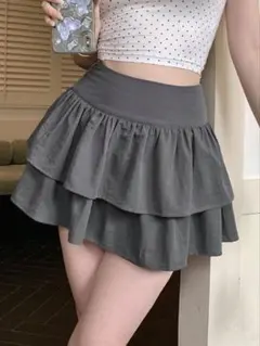 DAZY ソリッドカラー シンプルなデイリーウェア フリルスカート　グレー