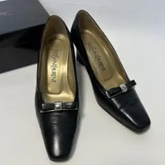 イヴサンローラン レザーパンプス リボン ブラック 35 本革 ヒール