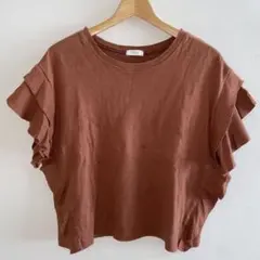 LOWRYS FARM ブラウン フリル袖 Tシャツ 半袖