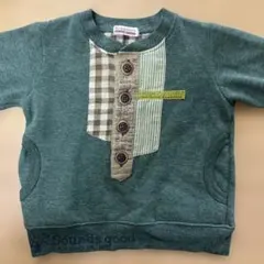 ブランシェス　長袖　トレーナー　グリーン　90 裏起毛　チェック　ボタン