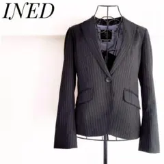 美品♡イネド ウール混 濃紺ストライプ オールシーズン シングルジャケット S