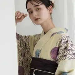 utatane 浴衣・帯セット 水玉模様　 綿麻 古典レトロ　ベージュ