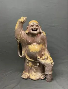 古い九谷焼布袋像肩に子供を乗せている 日本美術工芸品 石川県伝統工芸