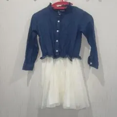 120㎝　デニムとシフォンのカジュアルワンピース