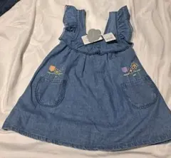 デニム ジャンパースカート 花柄刺繍 フリル 90cmフタフタ　futafuta