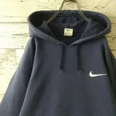 希少サイズ☆90s ナイキ 刺繍ロゴ スウッシュ パーカー XL ネイビー