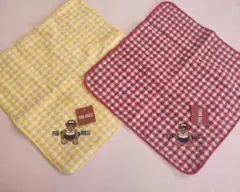 レトロ　PINK HOUSE ハンカチ 2枚セット チェック柄 クマ刺繍のサムネイル