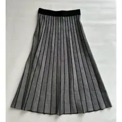 コムサイズム フレアニットスカート 9号 ミモレ丈 ヘリンボーン柄