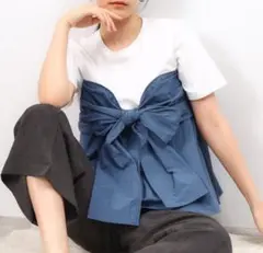 新品未使用品♪ リボンビスチェドッキングカットソー【洗濯機洗い可】♪Tシャツ♪M