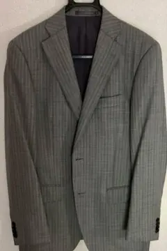 【イギリス生地使用】　美品　ライトグレー ストライプ ビジネススーツ