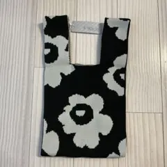 ニットトートバッグ 花柄 黒と白