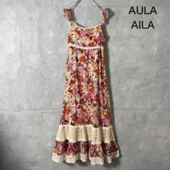 AULA AILA アウラアイラ 花柄 レース フレア ワンピース N31のサムネイル