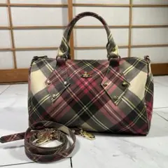 ヴィヴィアンウエストウッド ボストンバッグ チェック オーブ 2wayショルダー