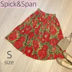【土日限定SALE】スピックアンドスパン フレアスカート 花柄 S 赤のサムネイル