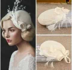 値下げ❗️[高級感100%] アイボリー レース ヘッドドレス