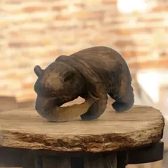 木彫り 熊 鮭咥え 一刀彫 木製 置物 民芸品