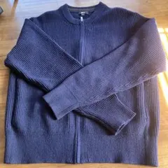 UNIQLO ネイビー リブ編み M クルーネックフルジップカーディガン
