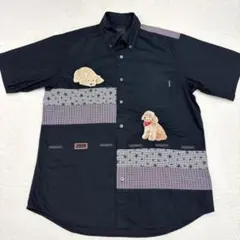 90s カールヘルム 犬刺繍 パッチワーク BDシャツ半袖 メルローズ期 黒M