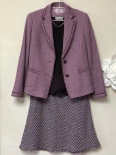 アリスバーリーセーターツイードジャケットスカートスーツ3点セットL11号紫茶美品