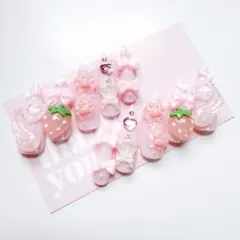 ネイルチップ 現品 ピンク いちご ハート 現品 量産型 地雷系 平成女児