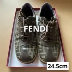 FENDI レザー＆キャンバス　スニーカー　ブラウン　ズッカ柄　24.5cm