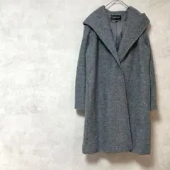 インディヴィ　日本製　ウール　ロングコート　フード　灰色　秋冬　ゆったり