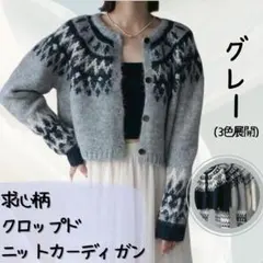 求心柄クロップドニットカーディガン グレー