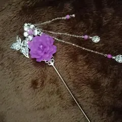 髪飾り 簪 かんざし 花 蝶 紫 輸入品