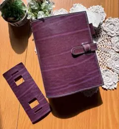 A5 システム手帳　ルガトショルダー　紫　牛革　本革　レザー　牛ヌメ革