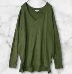 タイムアンドトゥルー Vネック リブニット セーター オリーブ M 日本XL相当