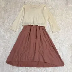 Ray Cassin ニットワンピース F フレア Aライン Vネック ピンク