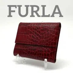新品! フルラ 財布 三つ折り 札入れ カード入れ 小銭入れ コンパクト クロコ