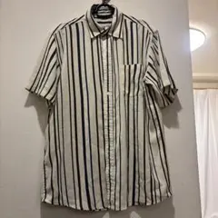 古着　ストライプ 半袖シャツ ポリエステル　柄シャツ　Mサイズ