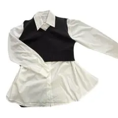 ニットベスト×シャツワンピースセットアップ　M