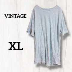 訳あり特価✦VINTAGE 水色 コットン混紡 Tシャツ 【XL】