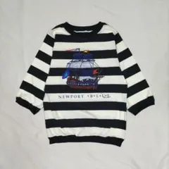 NewPORT マリン柄 ストライプ 船プリント長袖トップス 古着 M～L相当