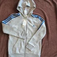 adidas グレー/青 ストライプパーカー 160