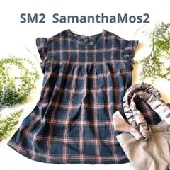 SamanthaMoss2チェック柄半袖ブラウスフレア肩フリルコットンSM２