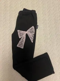 ハッカキッズ　裏起毛パンツ　リボン柄　黒　110