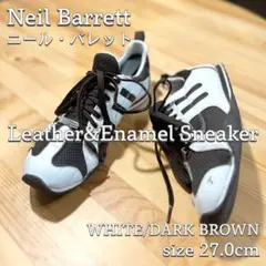 【Neil Barrett】 メンズ レザーエナメルスニーカー 白/茶 27cmのサムネイル