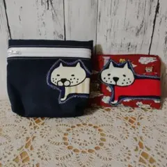 マチあり20センチファスナーポーチ 柴犬 ネイビー ハンドメイドマルチ
