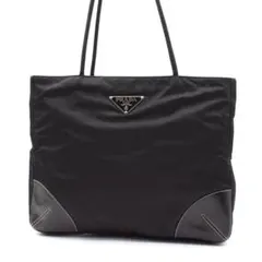 PRADA 三角ロゴプレート トートバッグ 肩掛け ナイロン レザー ブラック