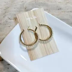 新品　未使用　opala パール付きフープピアス　淡水パール　パールピアス