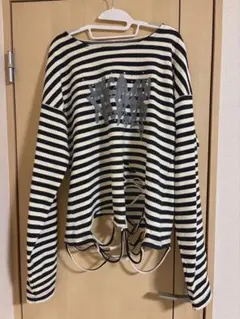 【Grancy】　総柄ラインストーングラフィックロンT グランシー