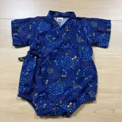 青色 花柄 トンボ柄 甚平 80cm ロンパース