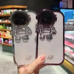 iPhone11ケース クリアTPUケース 紫　宇宙飛行士iphoneケース