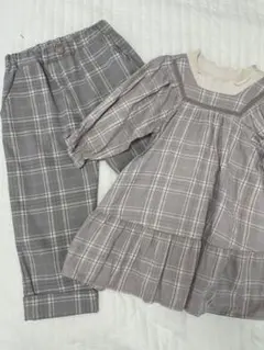 グレー系チェック ワンピースとパンツセット