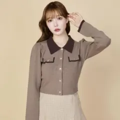 NICE CLAUP バイカラー金ボタンポロニット