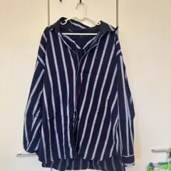 TOMMYネイビーと赤のストライプ長袖シャツ