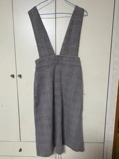 チェック柄サロペット・長袖カットソーセット(L)